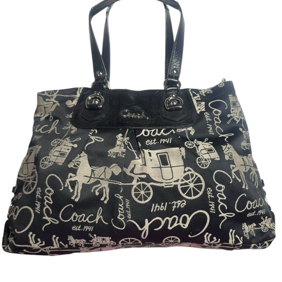 Coach Stage Coach Canvas & Logo Black and Gray Satchel Vintage - Picture 2 of 8